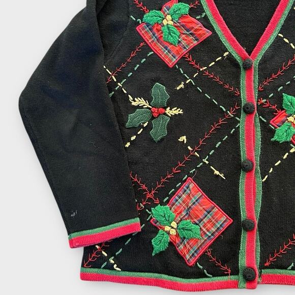 Vintage Holiday Christmas Cardigan Sweater Plaid Basic Editions Women's sz Small - Picture 2 of 9